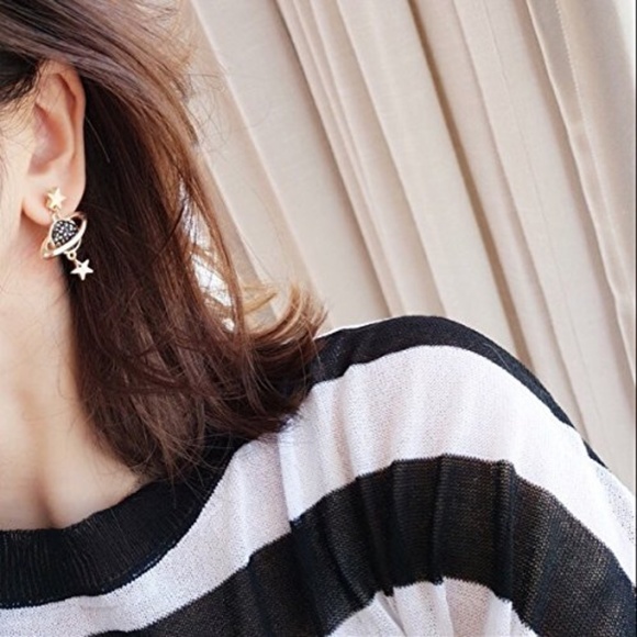 Blue Earth and Moon Planet Earring - Picture 2 of 4